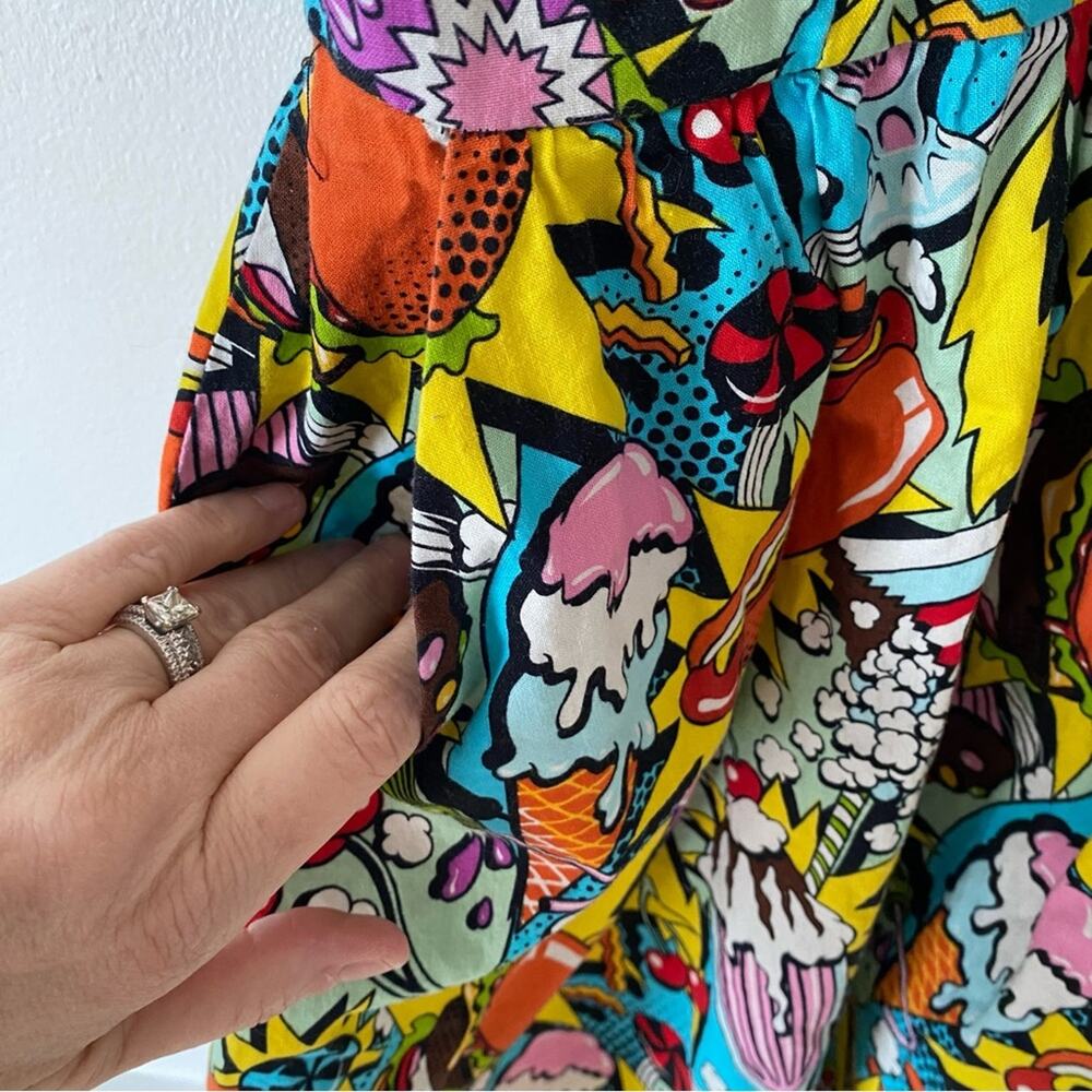 ModCloth Folter Good Enough To Eat Fit Flare Colorful Graphic Print Dress Medium - Picture 7 of 9